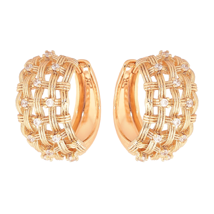 Серьги Xuping цвет Позолота 18К колечки "Узор с кристаллами" фото №22