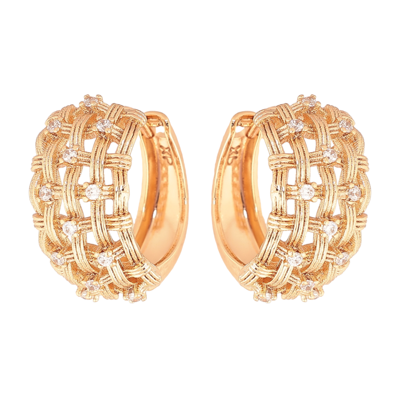 Серьги Xuping цвет Позолота 18К колечки "Узор с кристаллами" фото №1