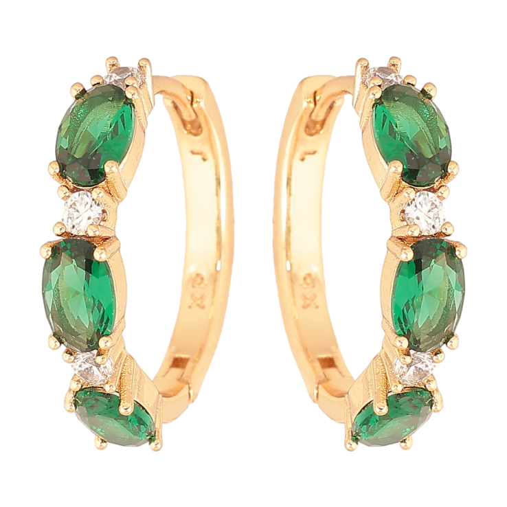 Сережки Xuping колір Позолота 18K колечка "Візерунок з зеленими кристалами" фото №25