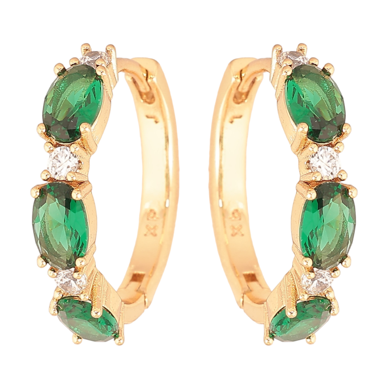 Серьги Xuping цвет Позолота 18K колечки "Узор с зелеными кристаллами"  фото №1