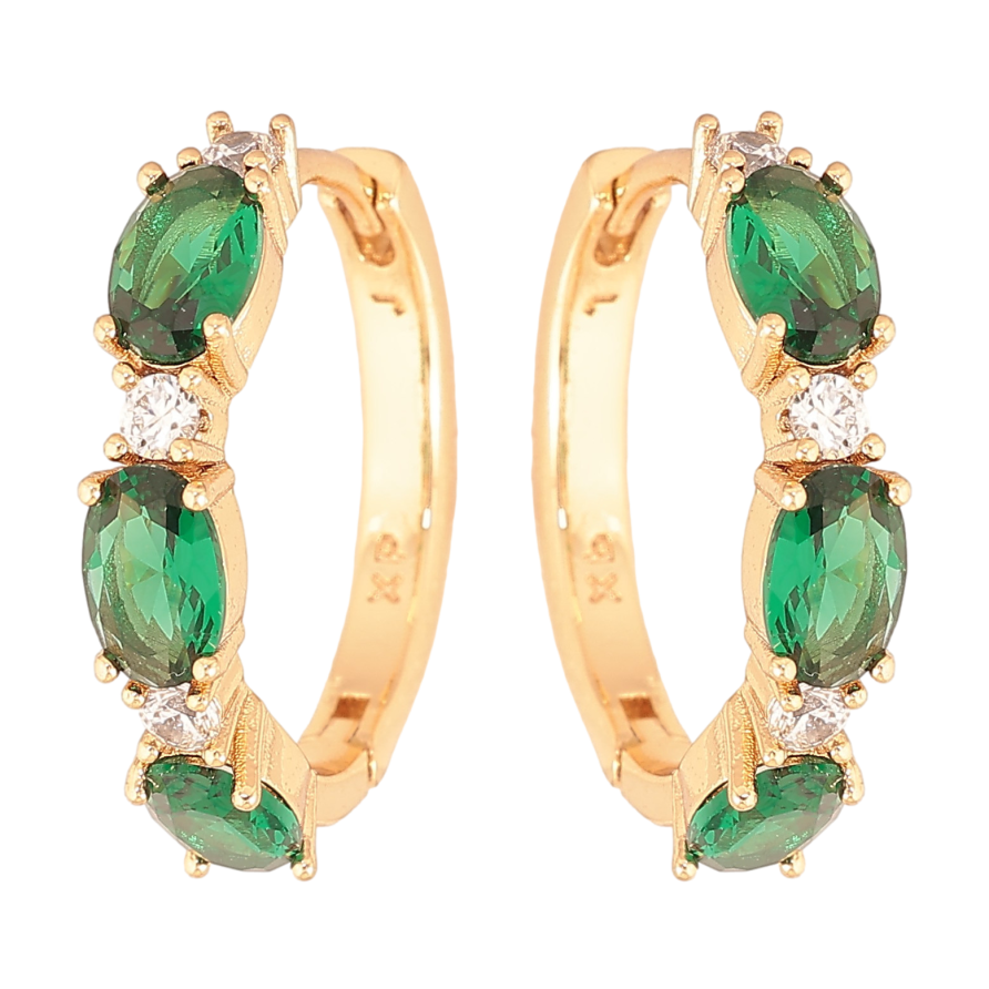 Сережки Xuping колір Позолота 18K колечка "Візерунок з зеленими кристалами" фото №1