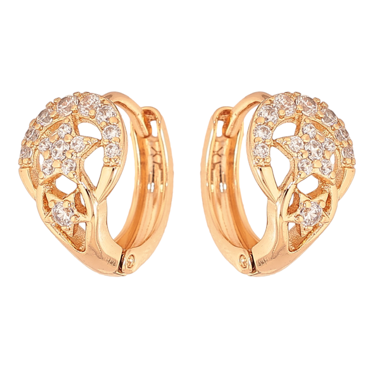 Серьги Xuping цвет Позолота 18К колечки "Узор с кристаллами" фото №2