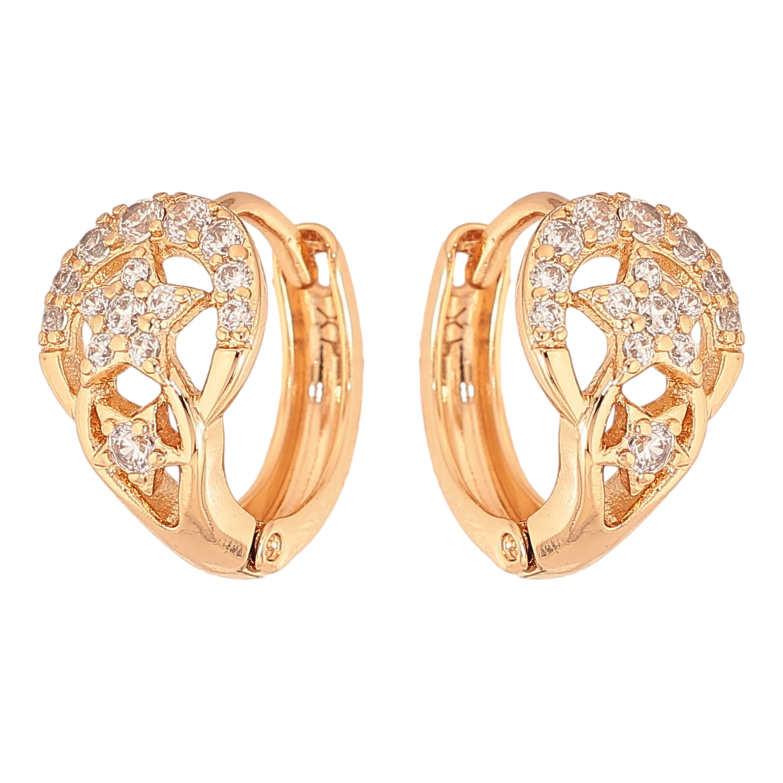 Серьги Xuping цвет Позолота 18К колечки "Узор с кристаллами" фото №1