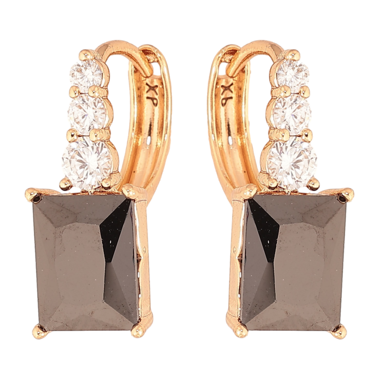 Серьги Xuping цвет Позолота 18K колечки "Узор с черными кристаллами" фото №2