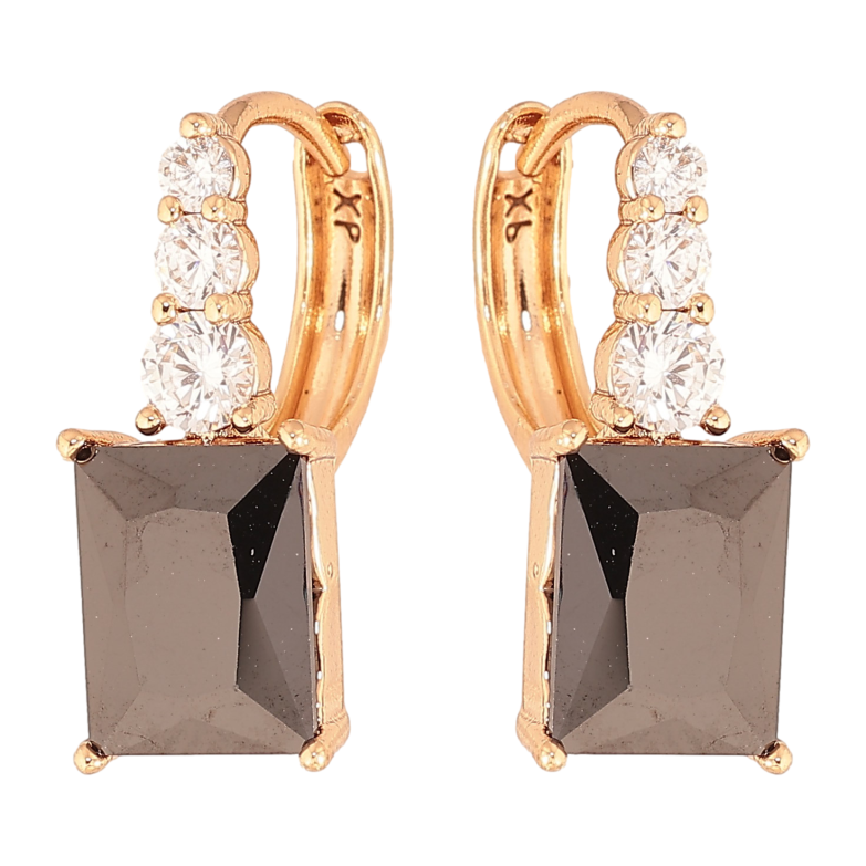 Серьги Xuping цвет Позолота 18K колечки "Узор с черными кристаллами" фото №2