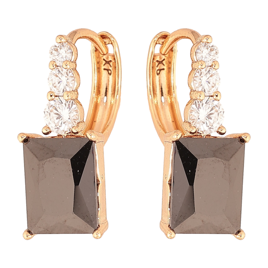 Серьги Xuping цвет Позолота 18K колечки "Узор с черными кристаллами" фото №1