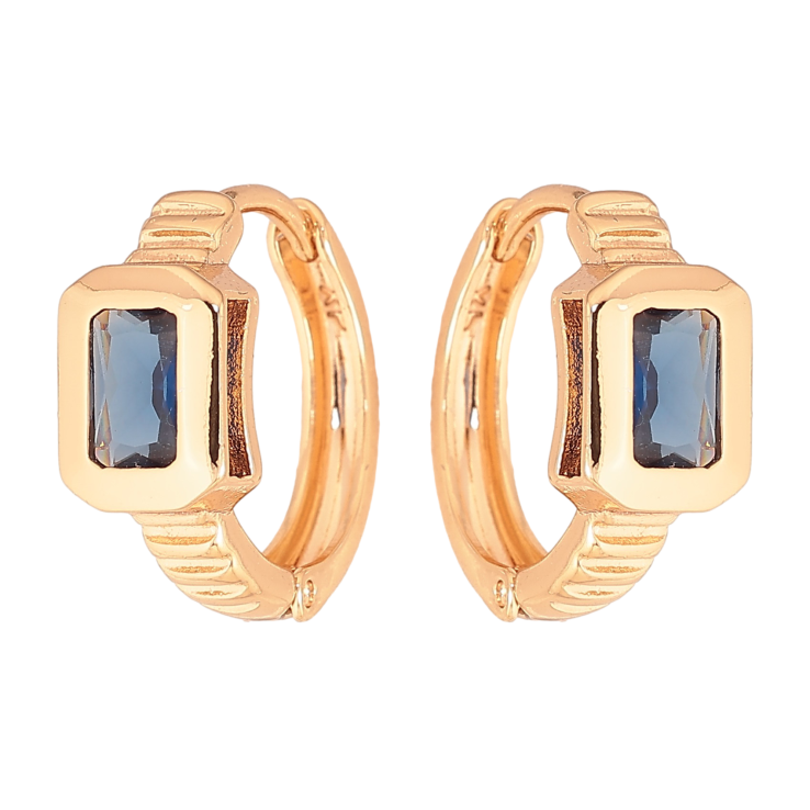 Серьги Xuping цвет Позолота 18К колечки "Вставка синий кристалл" фото №21