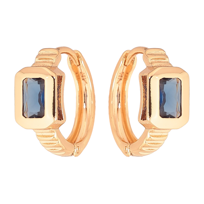 Серьги Xuping цвет Позолота 18К колечки "Вставка синий кристалл" фото №17