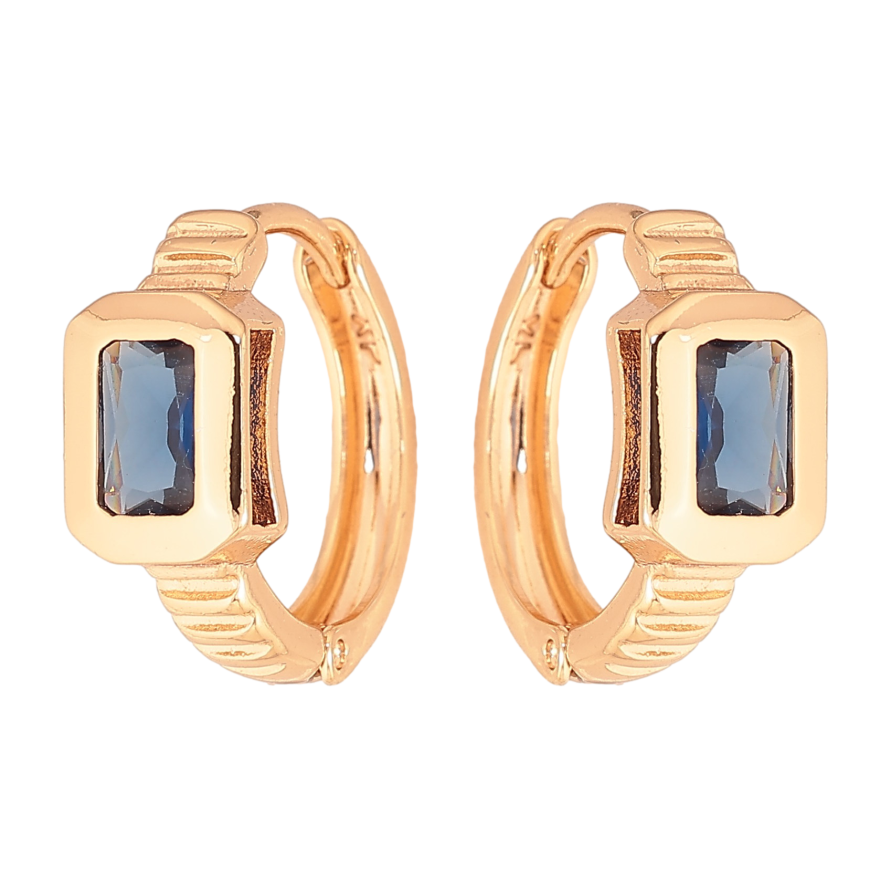 Серьги Xuping цвет Позолота 18К колечки "Вставка синий кристалл" фото №1