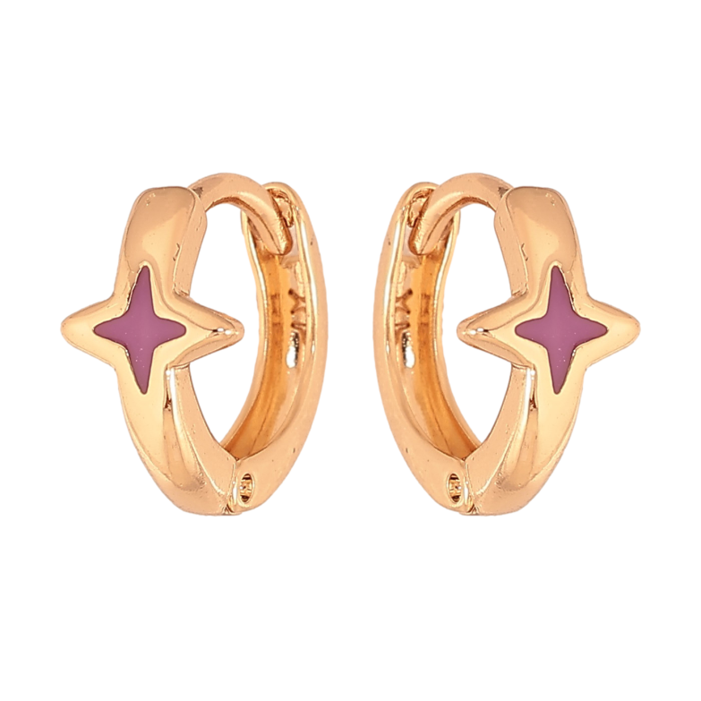 Сережки Xuping колір Позолота 18К колечка "Зірки з бузковою емаллю" фото №1