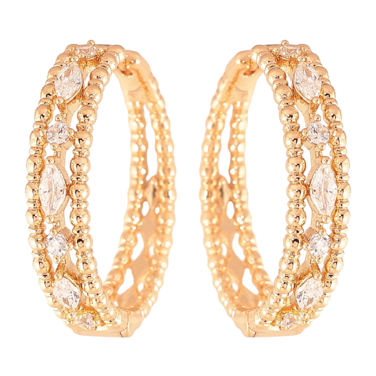 Сережки Xuping колір Позолота 18K колечка "Візерунок з кристалами" фото №12