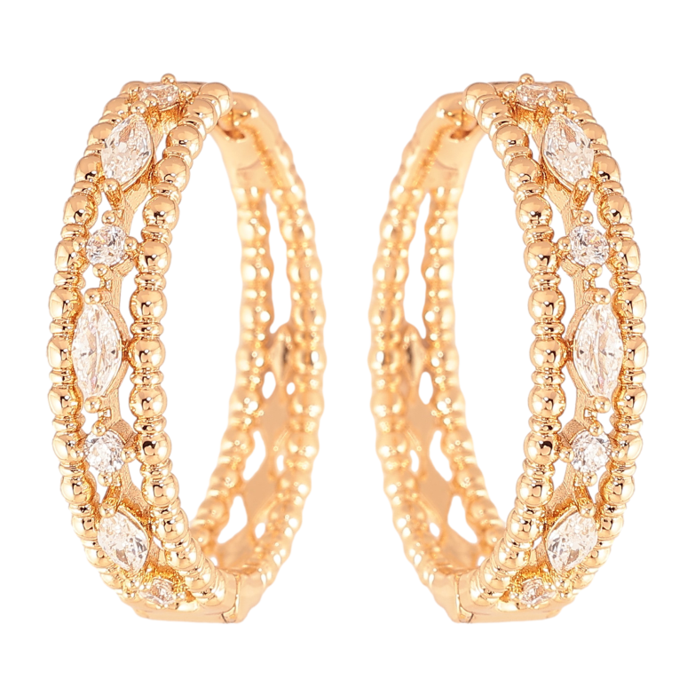 Сережки Xuping колір Позолота 18K колечка "Візерунок з кристалами" фото №2