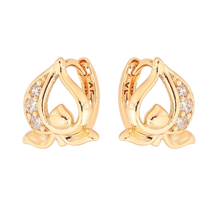 Серьги Xuping цвет Позолота 18К колечки "Бутоны с кристаллами" фото №19