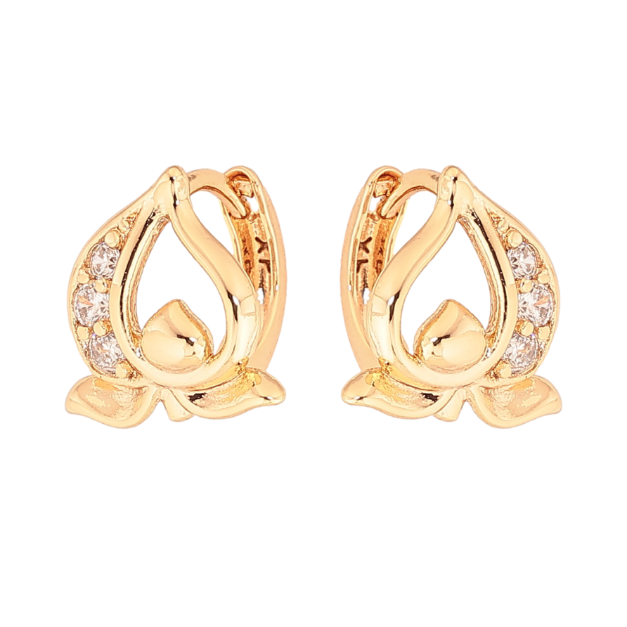 Серьги Xuping цвет Позолота 18К колечки "Бутоны с кристаллами" фото №1