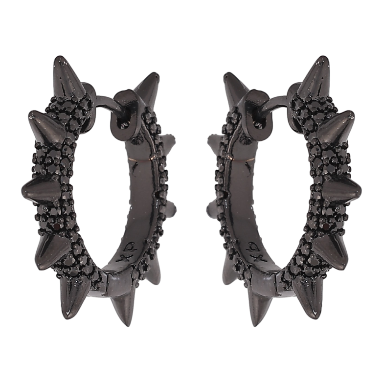 Сережки Xuping колір Позолота Black (чорне золото) колечка "Візерунок з шипами та інкрустацією чорними кристалами" фото №2