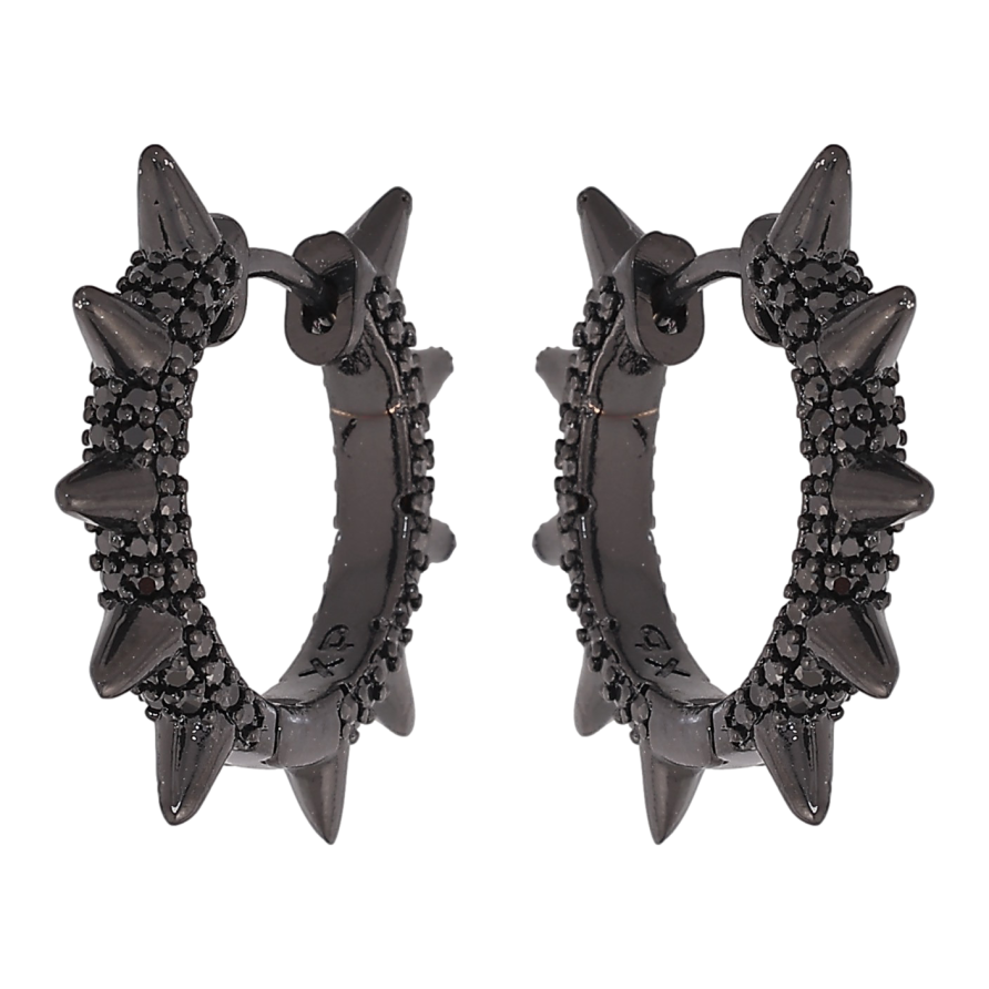 Сережки Xuping колір Позолота Black (чорне золото) колечка "Візерунок з шипами та інкрустацією чорними кристалами" фото №1