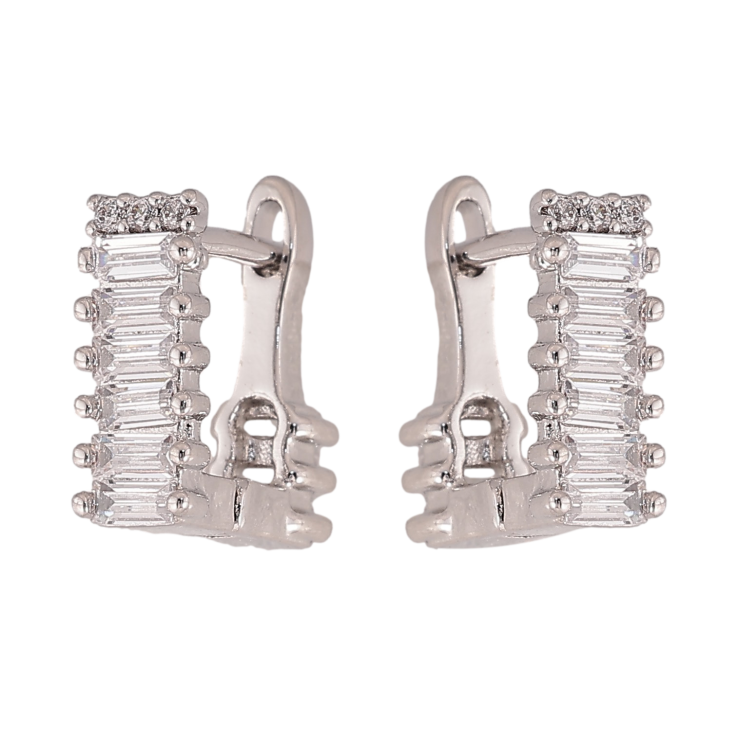 Сережки Xuping колір Родій англійський замок "Доріжки кристалів" фото №2 Сережки Xuping колір Родій англійський замок "Доріжки кристалів" фото №2