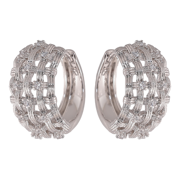 Серьги Xuping цвет Родий колечки "Узор с кристаллами" фото №15