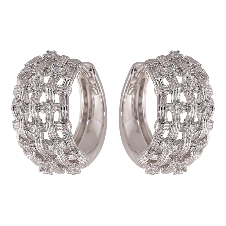 Серьги Xuping цвет Родий колечки "Узор с кристаллами" фото №1