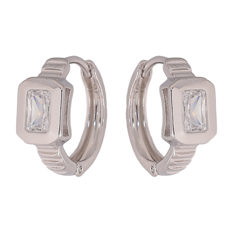 Сережки Xuping колір Родій колечка "Візерунок з кристалами" фото №1