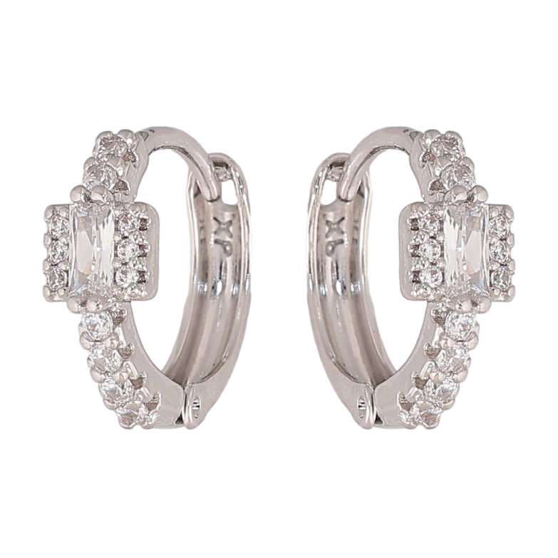 Серьги Xuping цвет Родий колечки "Узор с кристаллами" фото №3