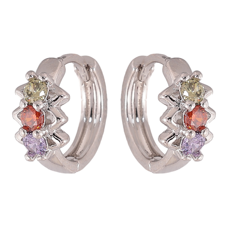 Сережки Xuping колір Родій колечка "Візерунок з кольоровими кристалами" фото №4