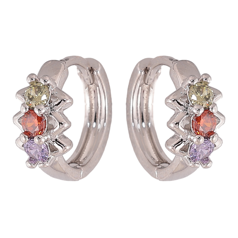 Серьги Xuping цвет Родий колечки "Узор с цветными кристаллами" фото №4