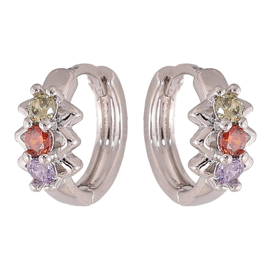 Сережки Xuping колір Родій колечка "Візерунок з кольоровими кристалами" фото №1