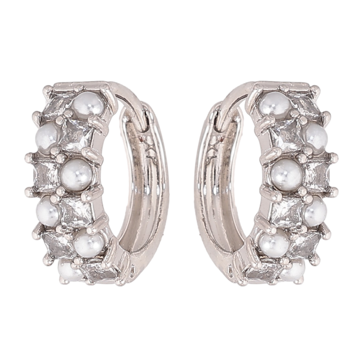Серьги Xuping цвет Родий колечки "Узор с жемчужинами и кристаллами" фото №12