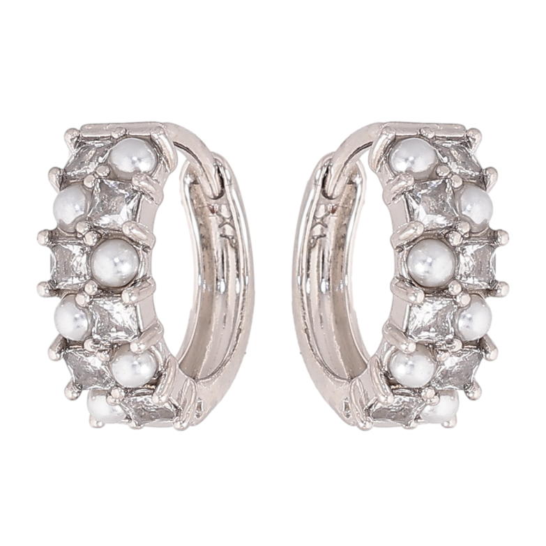 Серьги Xuping цвет Родий колечки "Узор с жемчужинами и кристаллами" фото №11