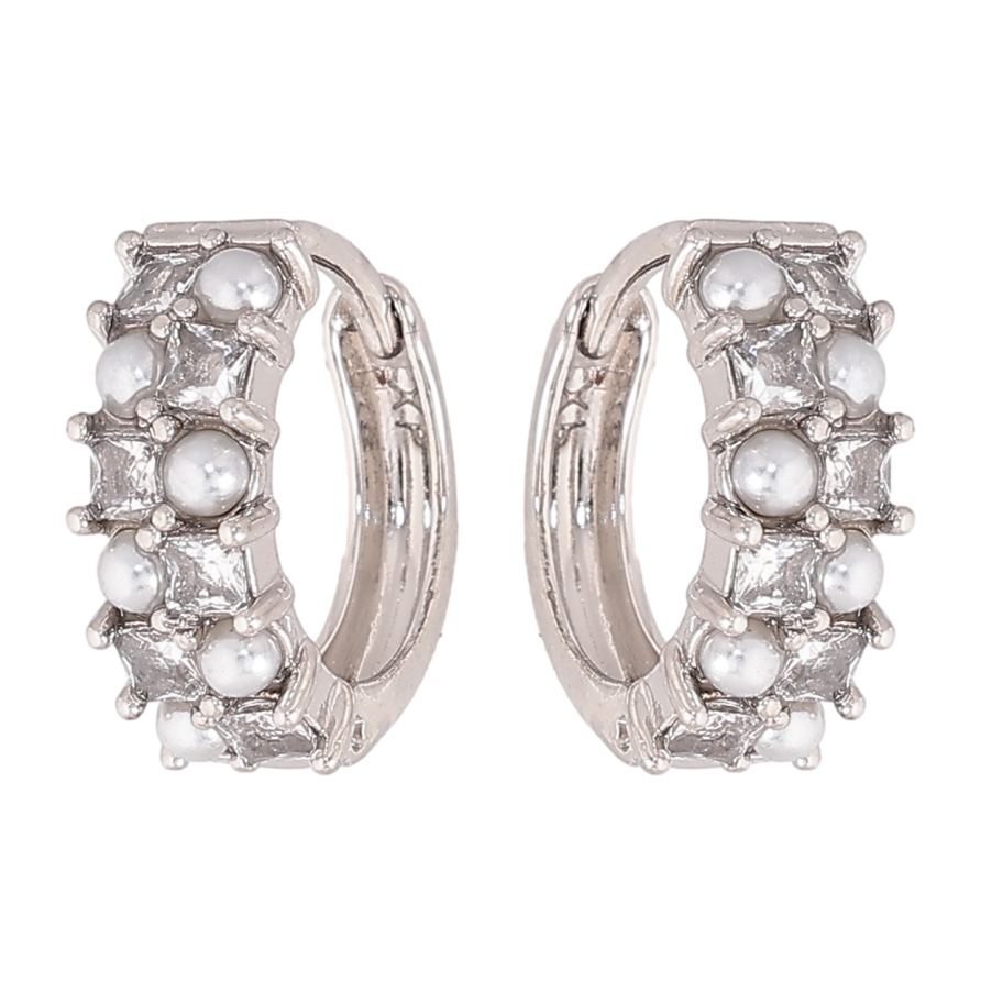 Серьги Xuping цвет Родий колечки "Узор с жемчужинами и кристаллами" фото №1