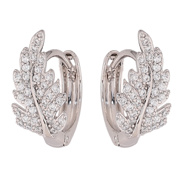 Сережки Xuping колір Родій колечка "Листики з кристалами" фото №7 Сережки Xuping колір Родій колечка "Листики з кристалами" фото №7