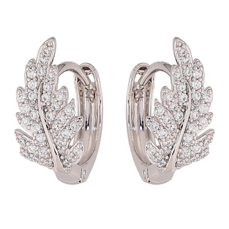 Сережки Xuping колір Родій колечка "Листики з кристалами" фото №1 Сережки Xuping колір Родій колечка "Листики з кристалами" фото №1