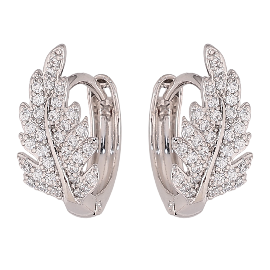 Сережки Xuping колір Родій колечка "Листики з кристалами" фото №1 Сережки Xuping колір Родій колечка "Листики з кристалами" фото №1