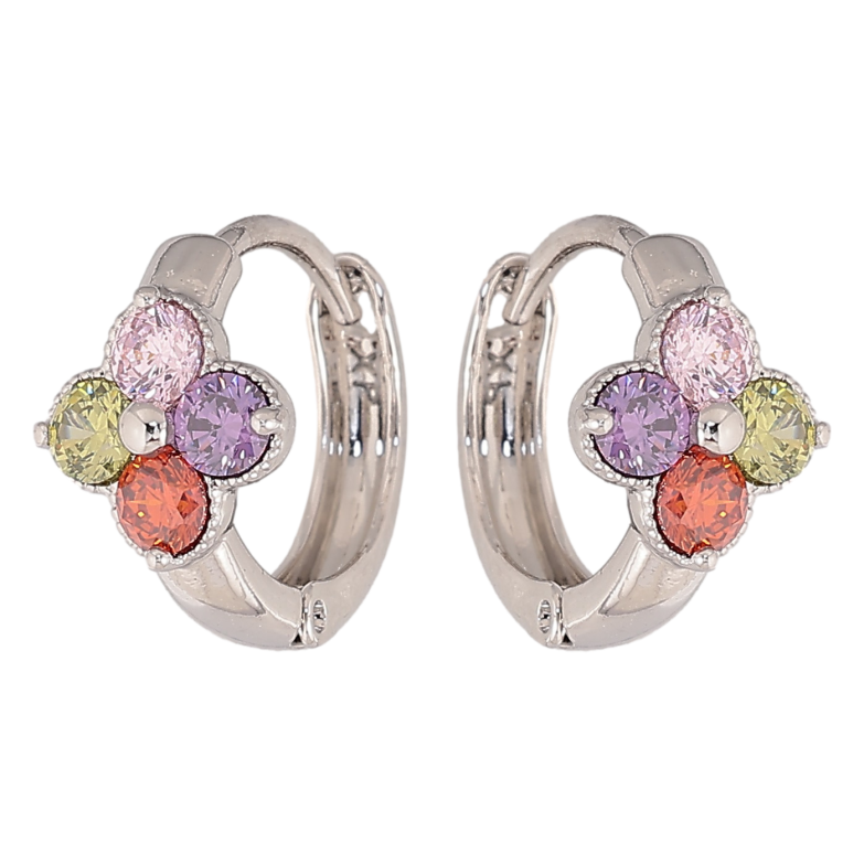 Сережки Xuping колір Родій колечка "Квіточки з різнокольорових кристалів" фото №2 Сережки Xuping колір Родій колечка "Квіточки з різнокольорових кристалів" фото №2