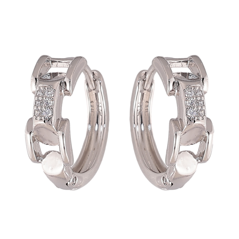 Сережки Xuping колір Родій колечка "Візерунок з кристалами" фото №1