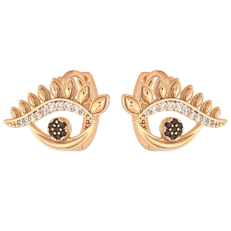 Серьги Xuping цвет позолота 18К колечки глаза с черными кристаллами фото №9