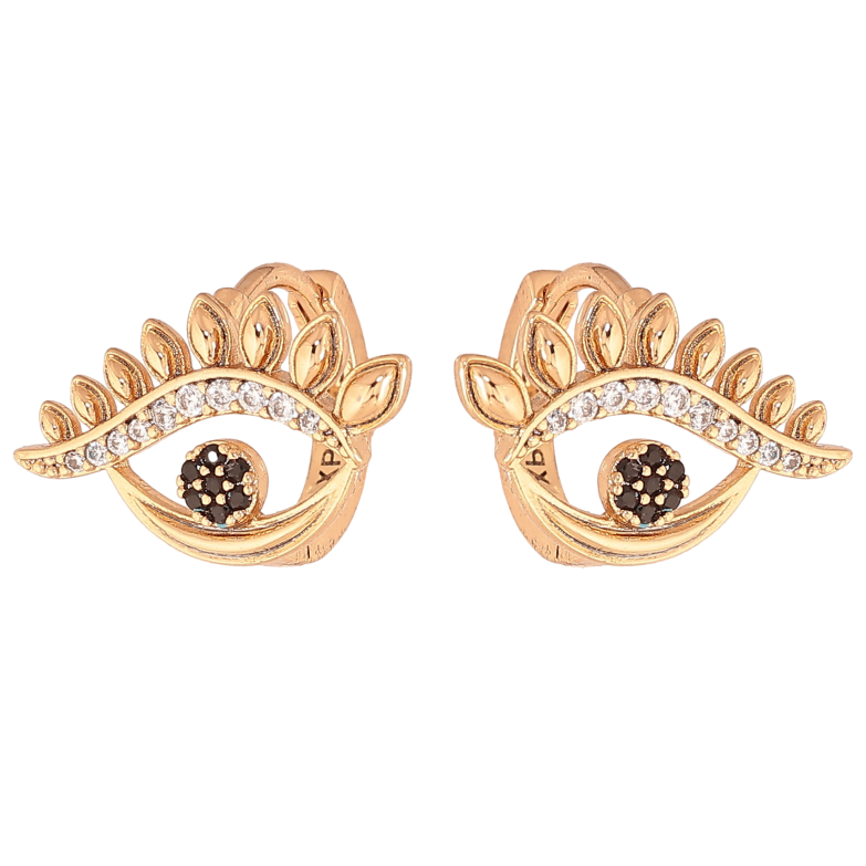 Сережки Xuping колір позолота 18К колечка очі з чорними кристалами фото №1