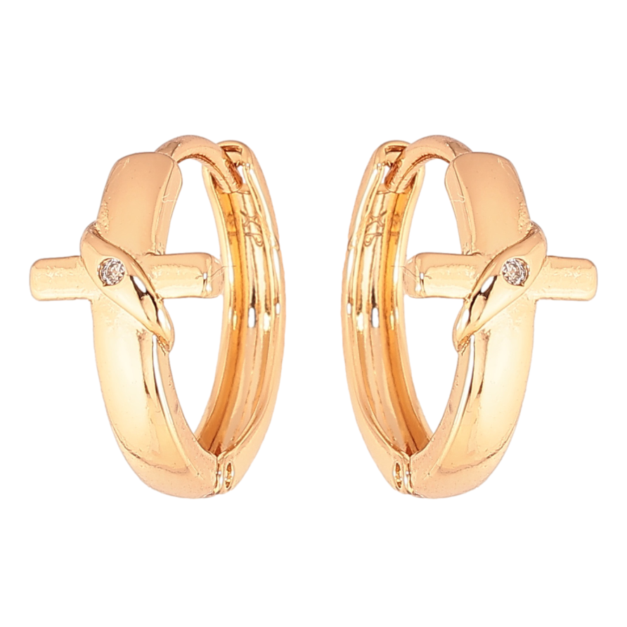 Серьги Xuping цвет позолота 18К колечки крестики с кристаллами фото №1