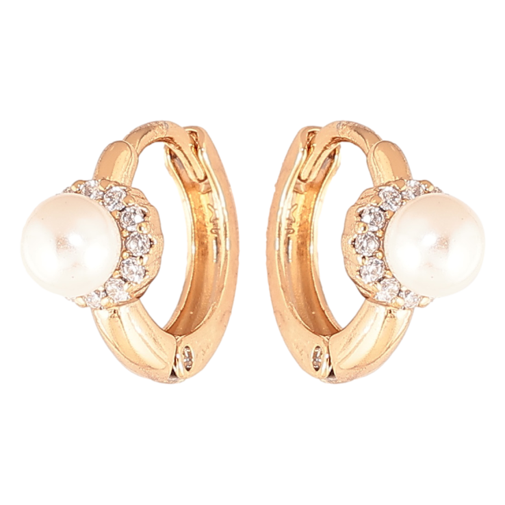 Серьги Xuping цвет позолота 18К колечки жемчужины в обрамлении кристаллов фото №2