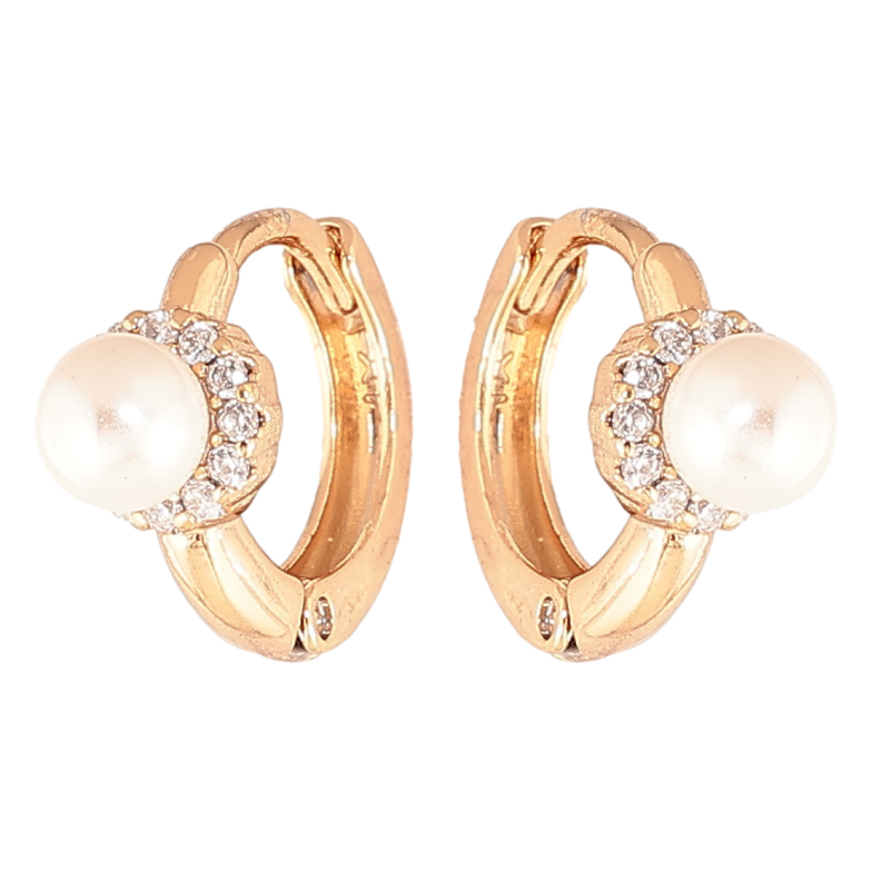 Сережки Xuping колір позолота 18К колечка перлини в обрамленні кристалів фото №4