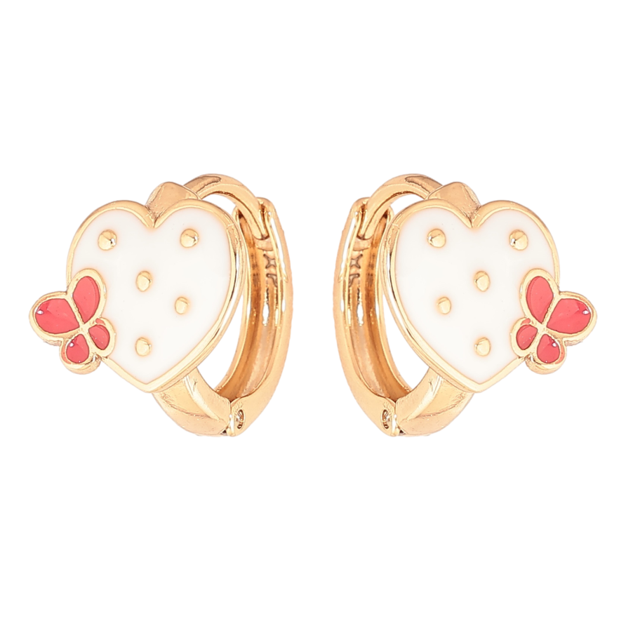 Серьги Xuping цвет позолота 18К колечки сердечки с белой эмалью фото №1