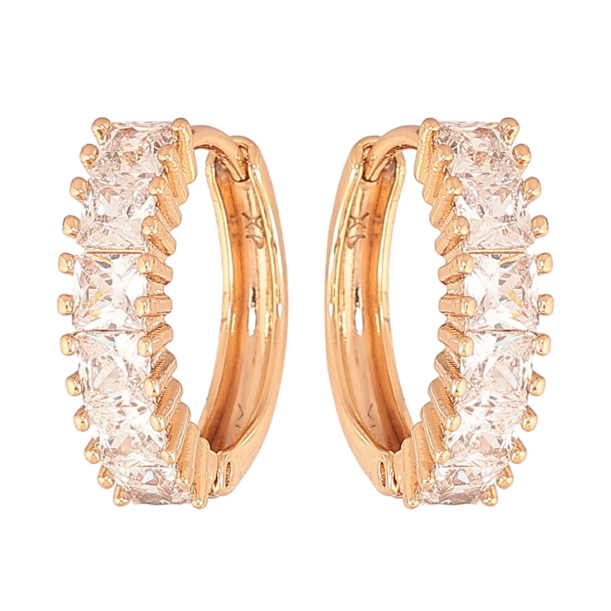 Серьги Xuping цвет позолота 18К колечки дорожки кристаллов фото №1