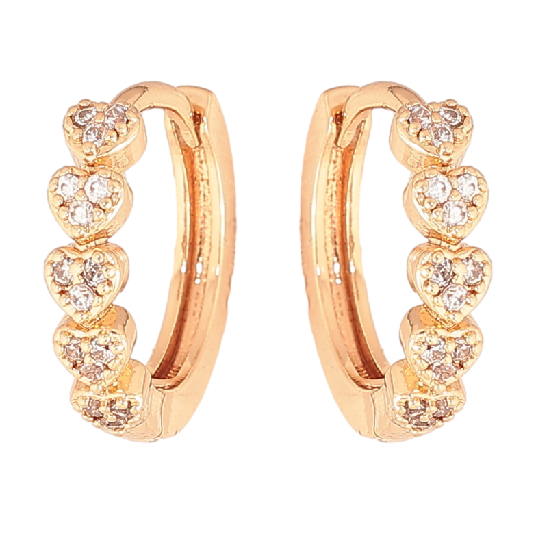 Сережки Xuping колір позолота 18К колечка візерунок сердечка з кристалами фото №1