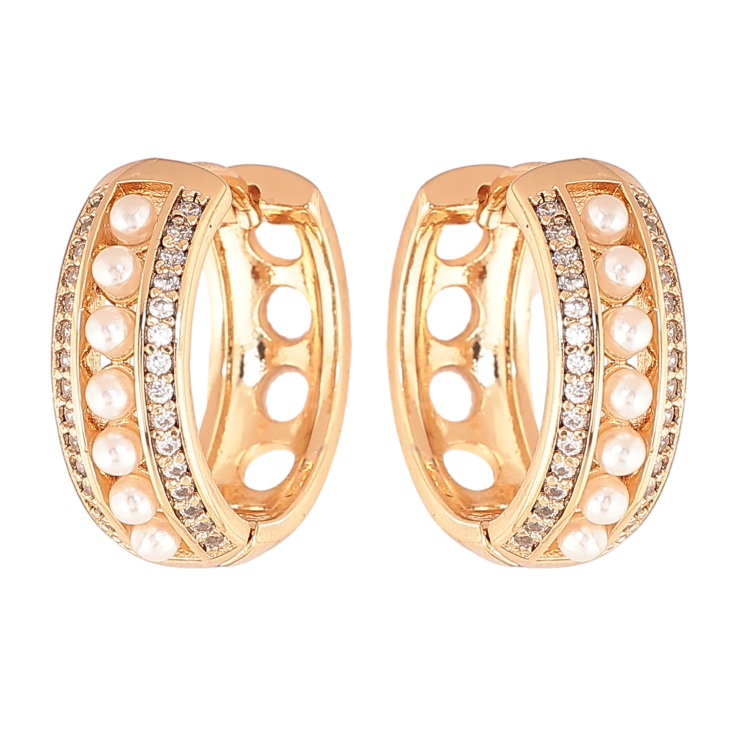 Серьги Xuping цвет позолота 18К колечки узор с кристаллами и жемчужинами фото №19