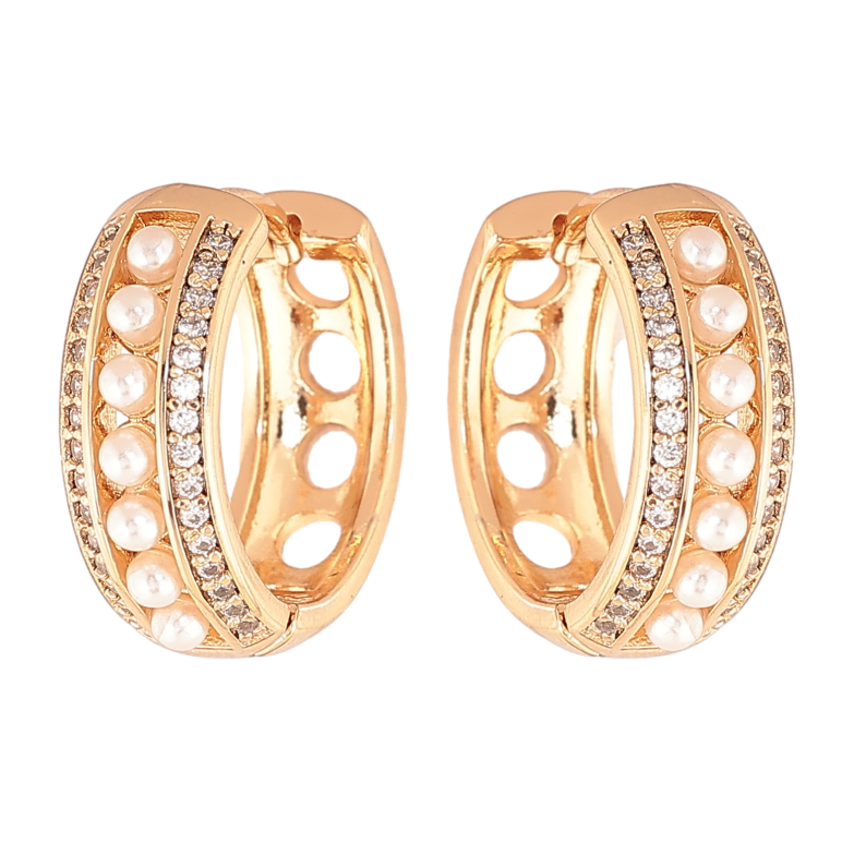 Серьги Xuping цвет позолота 18К колечки узор с кристаллами и жемчужинами фото №1