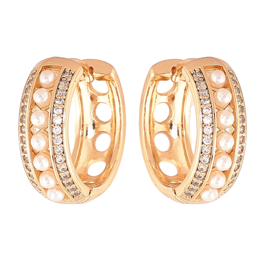 Серьги Xuping цвет позолота 18К колечки узор с кристаллами и жемчужинами фото №1