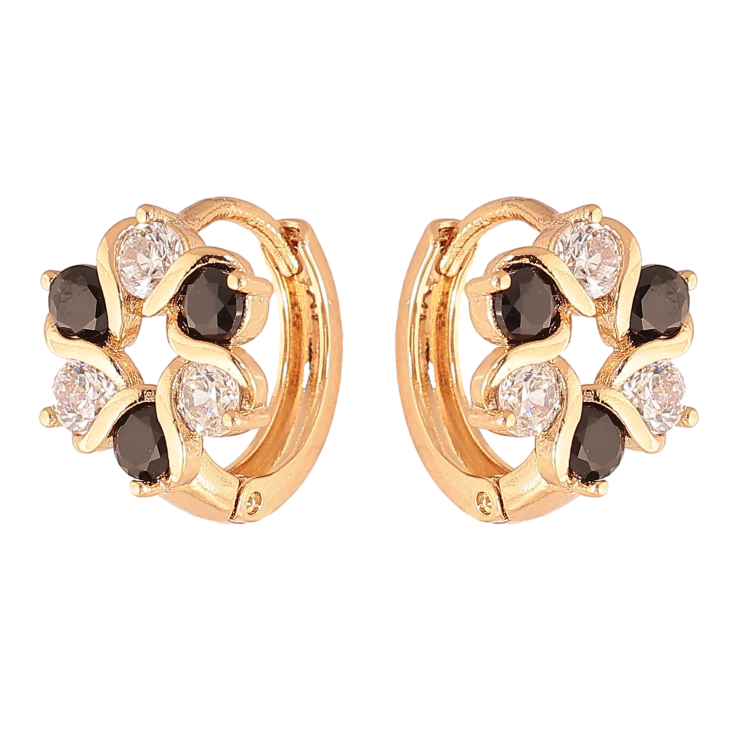 Серьги Xuping цвет позолота 18К колечки цветочки с черно-белыми кристаллами фото №18