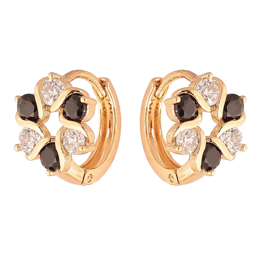 Сережки Xuping колір позолота 18К колечка квіточки з чорно-білими кристалами фото №1