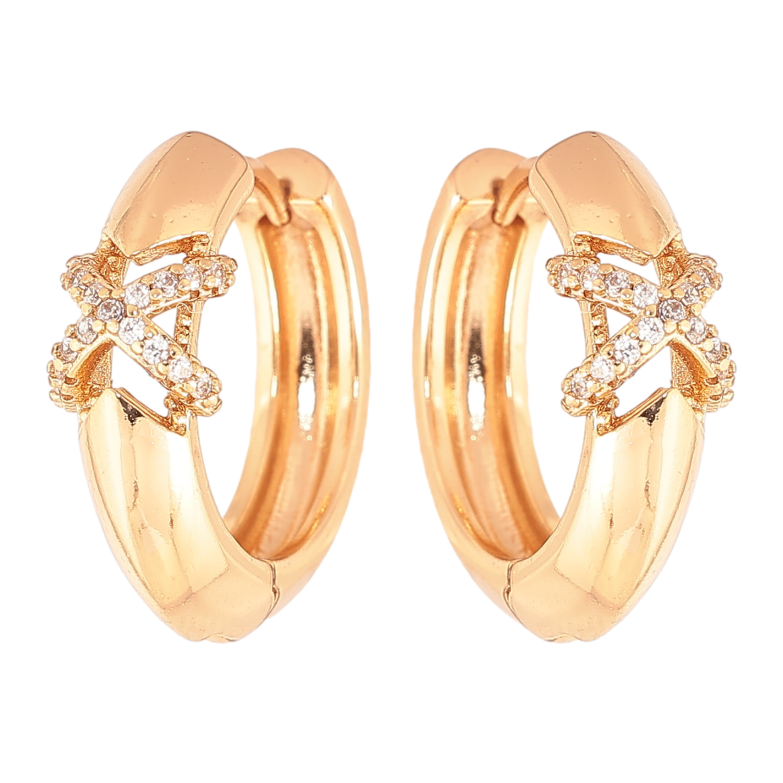 Серьги Xuping цвет позолота 18К колечки узор с кристаллами фото №2